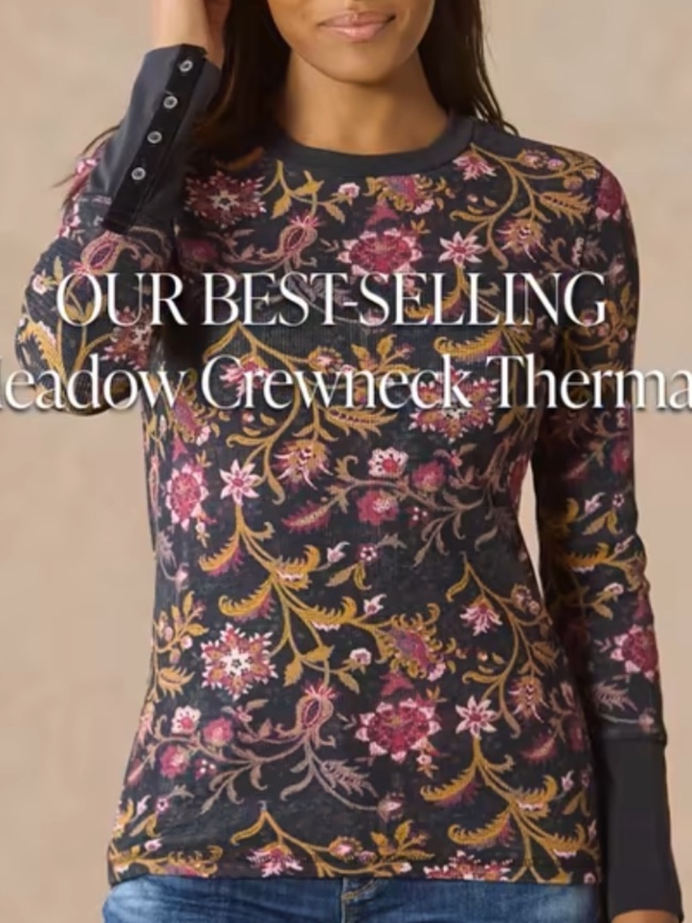 Sundance Meadow Crewneck Long Sleeve Thermal Floral Black/Gray Pink Floral- XL - Picture 2 of 10